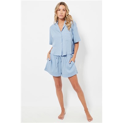 Camisa de pijama de lino - Celeste