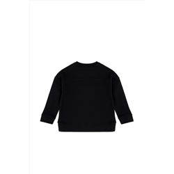 Kız Çocuk Siyah Basic Bisiklet Yaka Sweatshirt