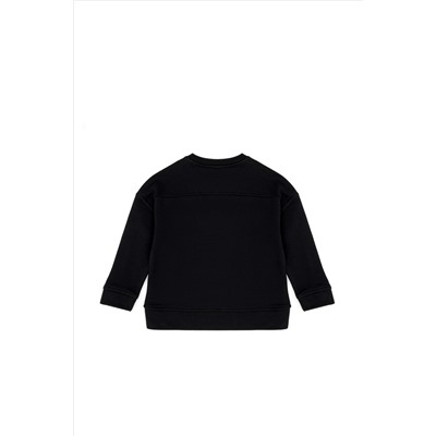 Kız Çocuk Siyah Basic Bisiklet Yaka Sweatshirt