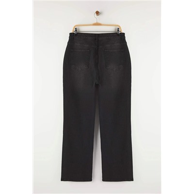 More Sustainable Siyah Yüksek Bel Comfort Straight Fit Büyük Beden Jeans TBBAW24CJ00045