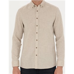 Bej Slim Fit Uzun Kollu Gömlek