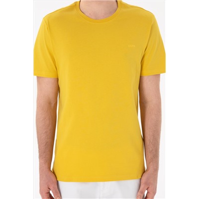 Erkek Regular Fit Bisiklet Yaka Sarı Basic Tişört