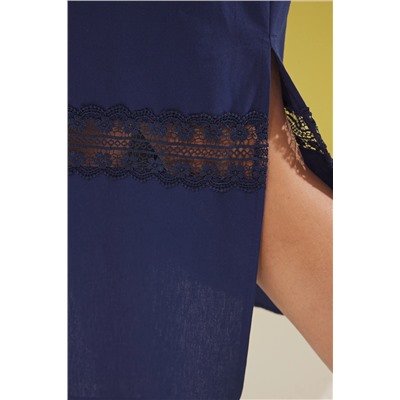 Lacivert %100 Pamuk Sırt Dekolteli Gipeli Poplin Dokuma Büyük Beden Elbise TBBSS25AH00028