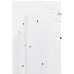 SLOGAN T-SHIRT WITH RHINESTONES