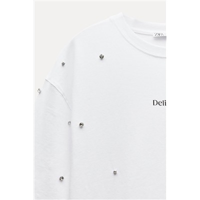 SLOGAN T-SHIRT WITH RHINESTONES