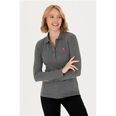 Kadın Antrasit Melanj Basic Polo Yaka Sweatshirt