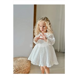 Baby Berry Baby store Kız Bebek Çocuk Fırfırlı Uzun Kollu Arkası Fiyonklu Fisto Doğum Günü Parti Özel Gün Elbise Beyaz SILVIAN
