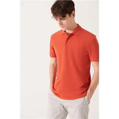 Koyu Turuncu %100 Pamuk Serin Tutan Polo Yaka T-Shirt
