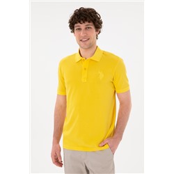 Erkek Slim Fit Polo Yaka Sarı Basic Tişört