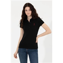 Kadın Siyah Basic Polo Yaka Tişört