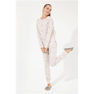 Kadın Bej Melanj Pijama Takımı