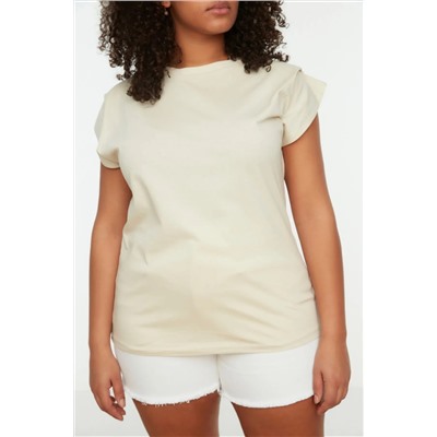 Taş Bisiklet Yaka Kol Detaylı %100 Pamuk Örme T-Shirt TBBSS22BF0023