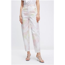 Vaquero boyfriend de tiro alto Blanco y rosa claro