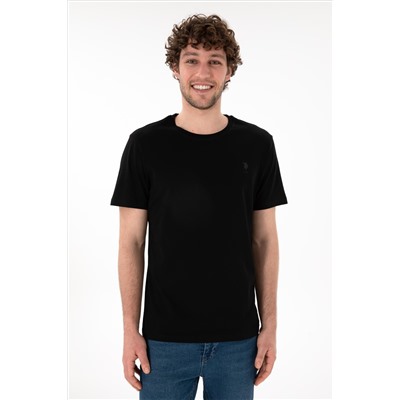 Erkek Regular Fit Bisiklet Yaka Siyah Basic Tişört
