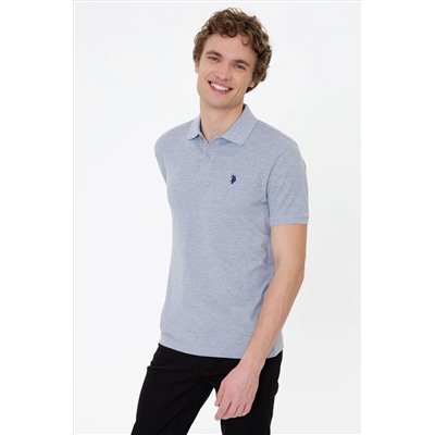 Erkek Gri Melanj Basic Polo Yaka Tişört