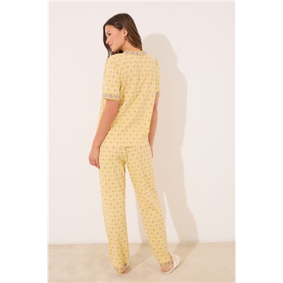 Pijama largo 100% algodón amarillo print flores