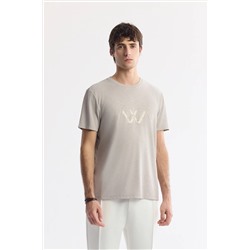 Avva, Erkek Vizon Bisiklet Yaka Baskılı Shoft Touch Flamlı T-Shirt A51Y1106