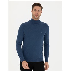 İndigo Melanj Slim Fit Basic Kazak