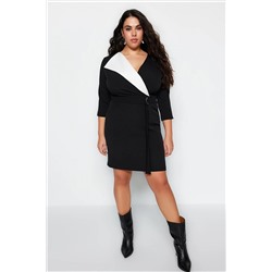 Trendyol Curve Siyah Kemerli Kruvaze Yaka Mini Dokuma Elbise TBBAW24AH00110