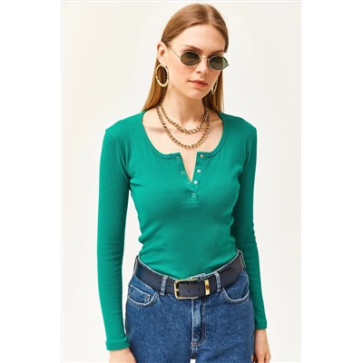 Olalook Kadın Zümrüt Yeşili Patlı Kaşkorse Bluz BLZ-19000588