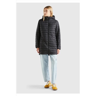 United Colors of Benetton Kadın Siyah Uzun Pufa Mont 123A2TWDDN02Q