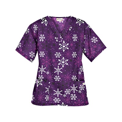 UA Sassy Snowflakes Eggplant Print Scrub Top