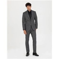 Füme Slim Fit Ekose Takım Elbise
