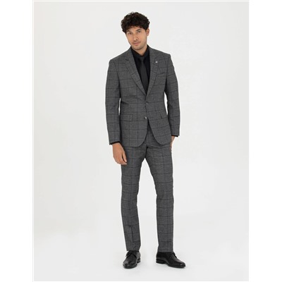 Füme Slim Fit Ekose Takım Elbise