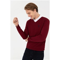 Erkek Bordo V - Yaka Basic Triko Kazak