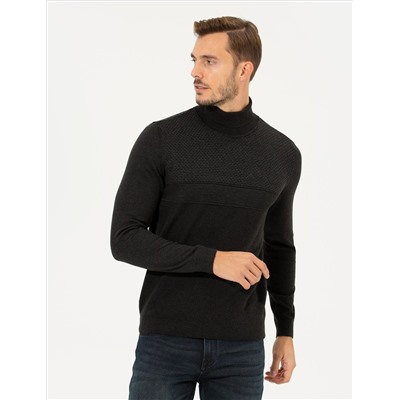 Antrasit Slim Fit Balıkçı Yaka Triko Kazak