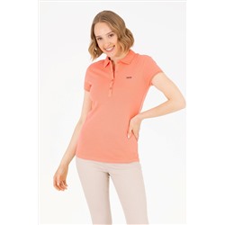 Kadın Somon Basic Polo Yaka Tişört