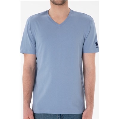 Erkek Regular Fit  V Yaka Mavi Basic Tişört
