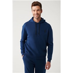 Avva Erkek İndigo Kapüşonlu Yaka Gofre Baskılı Şardonlu 3 İplik Comfort Fit Rahat Kesim Sweatshirt A32Y11 A32Y1190