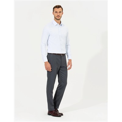 Açık Mavi Slim Fit Armürlü Klasik Gömlek