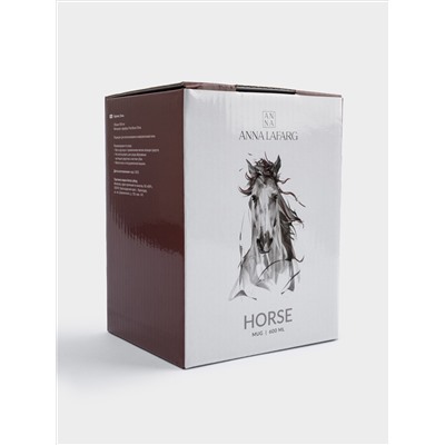 Кружка, 600 мл, фарфор F, черно-белая, Конь, Horse
