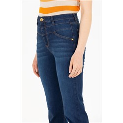 Kadın Koyu Mavi Slim Flare Fit Jean Pantolon
