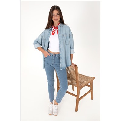 Kadın Açık Mavi Skinny High Waist Fit Jean Pantolon
