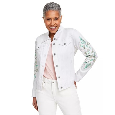 Women's Embroidered Classic Denim Jacket, Created for Macy's