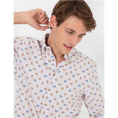 Bej Slim Fit Uzun Kollu Gömlek