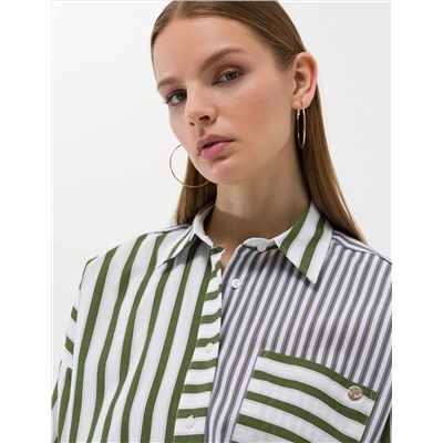 Yeşil Çizgili Oversize Uzun Kollu Gömlek