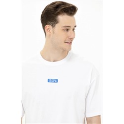 Erkek Beyaz Oversize Bisiklet Yaka Tişört