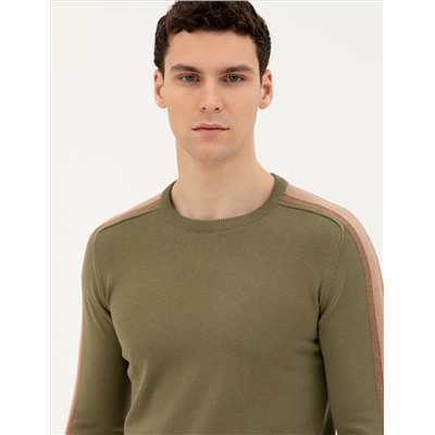 Haki Slim Fit Bisiklet Yaka Triko Kazak
