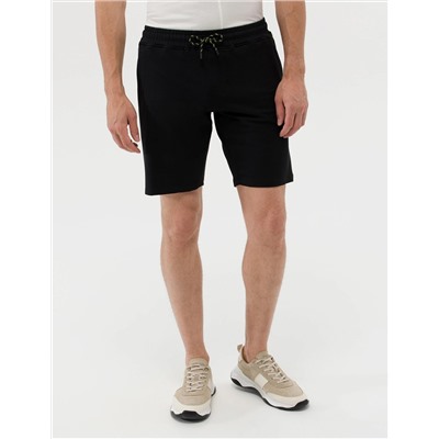 Siyah Slim Fit Örme Şort
