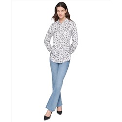 KARL LAGERFELD PARIS Women's Printed Utility Button-Down Top
