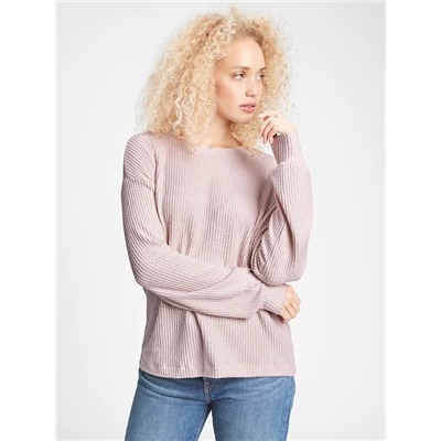 Brushed Waffle-Knit Crewneck T-Shirt
