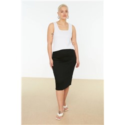Siyah-Beyaz Basic Fitilli 2'li Paket Kare Yaka Örme Büyük Beden Atlet TBBSS22AL0024