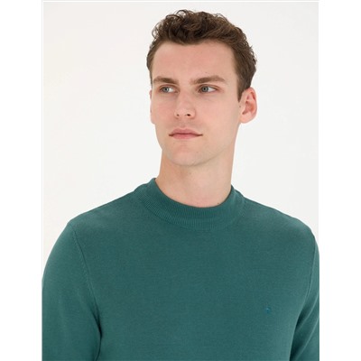 Yeşil Slim Fit Bisiklet Yaka Basic Triko Kazak
