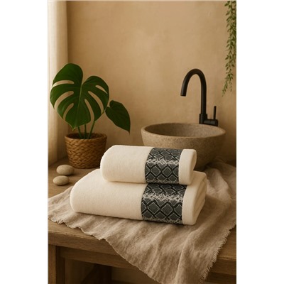 Casnack, Ayla Model Baskılı 2'Li Banyo Havlu Seti