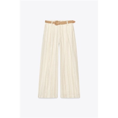 STRIPED WIDE-LEG TROUSERS WITH BELT