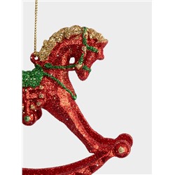 Игрушка елочная, 12х10 см, пластик, красная, Лошадка-качалка, New year